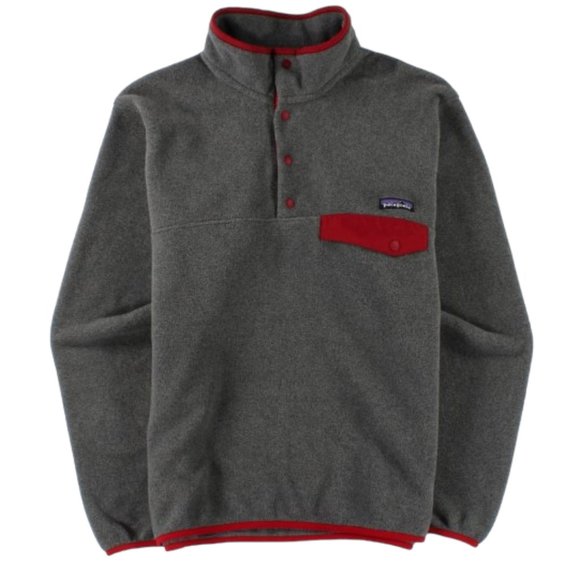 EUC Patagaonia Gray / Red Synchilla Snap-T Fleece Pullover Jacket - Picture 1 of 10